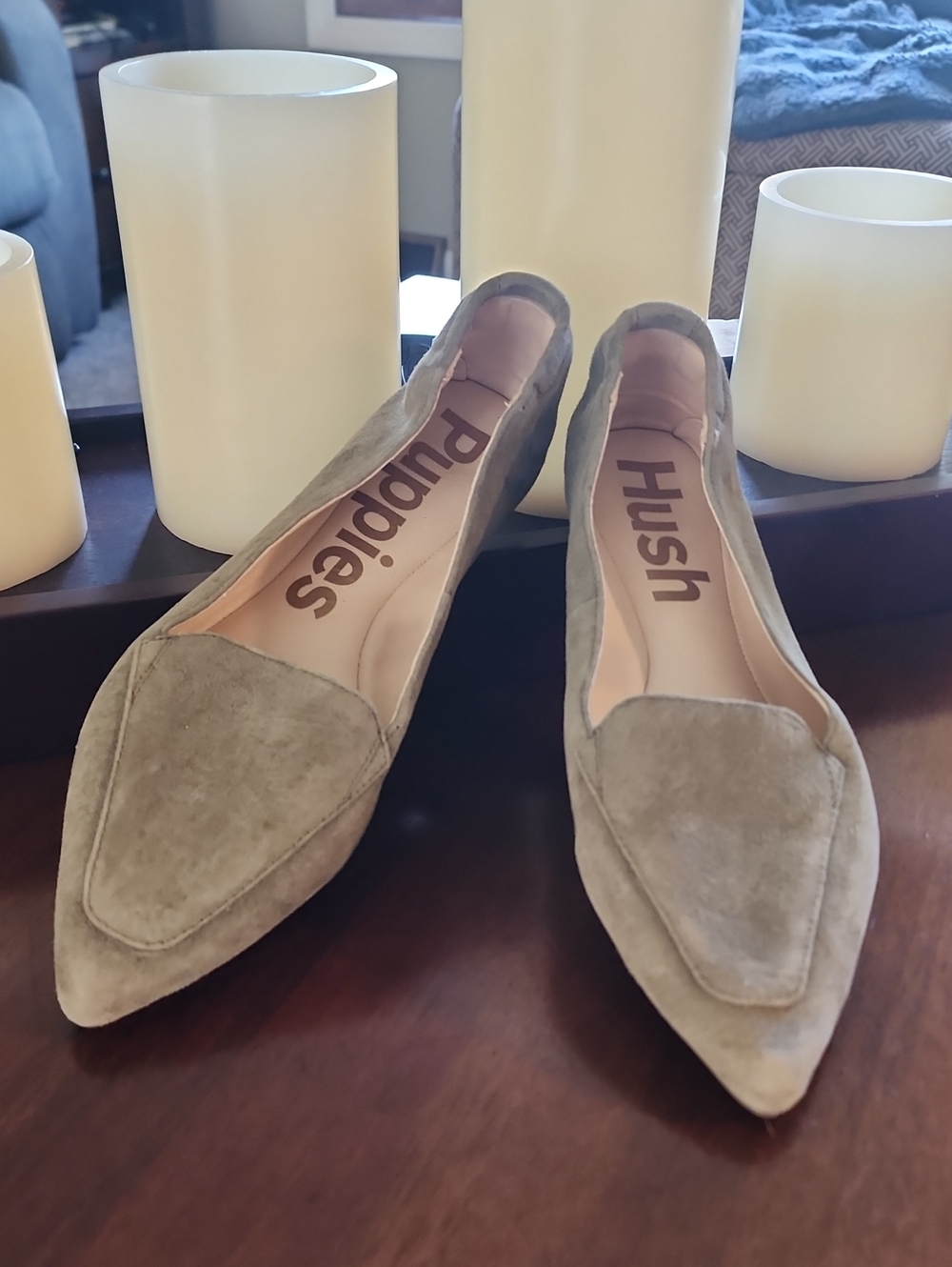 Hush Puppies size 9  Olive Suede Pointed Slip-On Flats